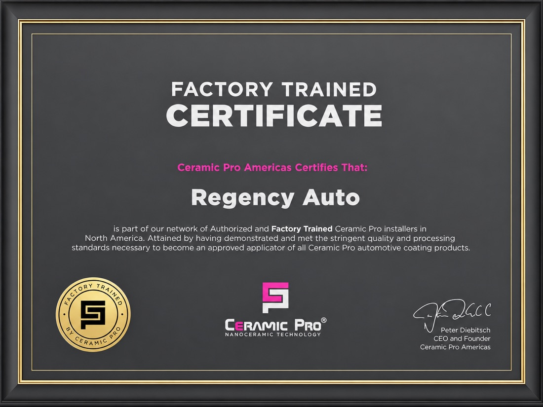 Ceramic Pro Americas Factory Trained Certificate awarded to Regency Auto